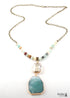 Boho Necklace, RH Antique Brass Green Amazonite Stone Glass